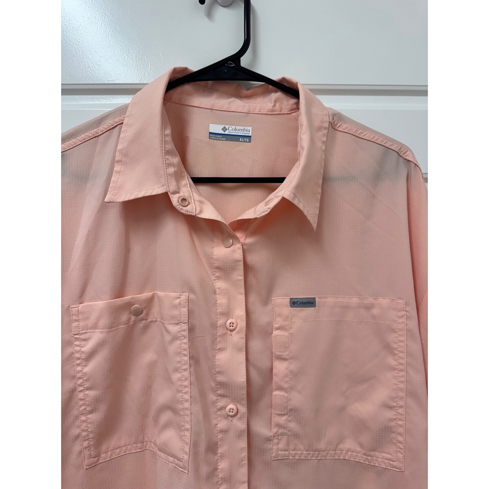 Columbia Women XL Omni-Shade PFG Ripstop Fishing Hiking Shirt Peach excellent